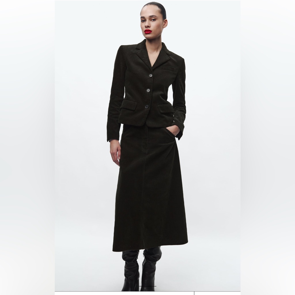 Zara 2 Pieces Matching Set Limited Edition Corduroy Blazer And Skirt
